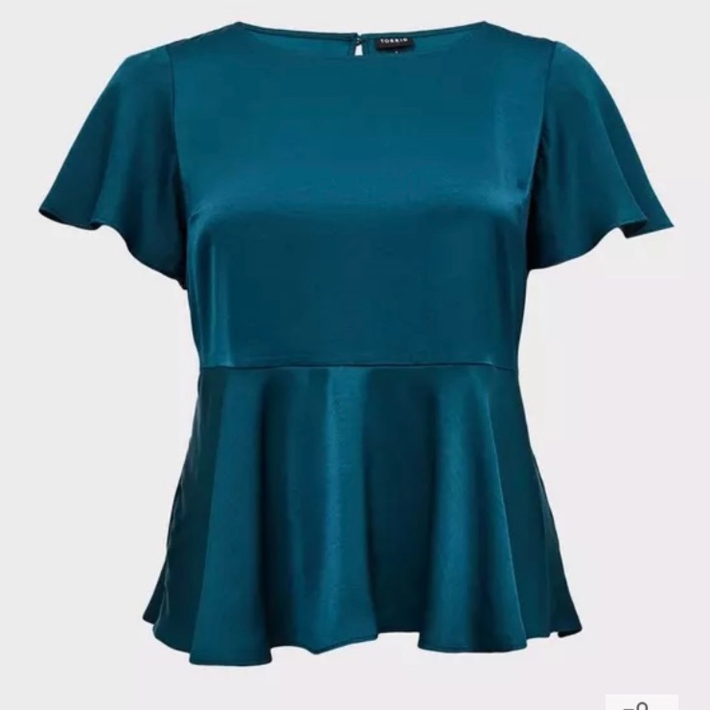 Torrid Size 2/2X Dark Teal Charmeuse Babydoll Blouse Elegant Party Holiday